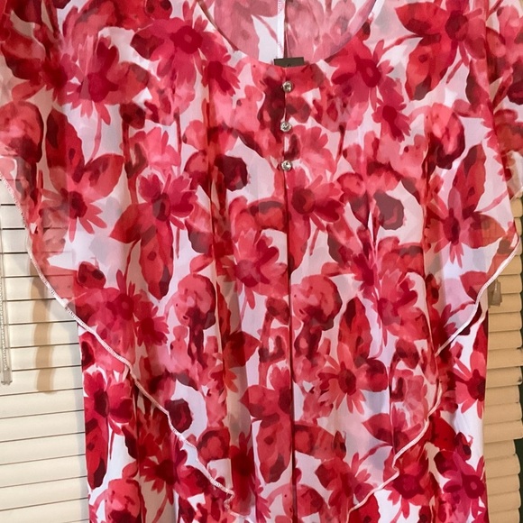 Adele & May Top Blouse Pink Burgundy Floral White Large Sleeveless Cape Collar - Picture 10 of 10